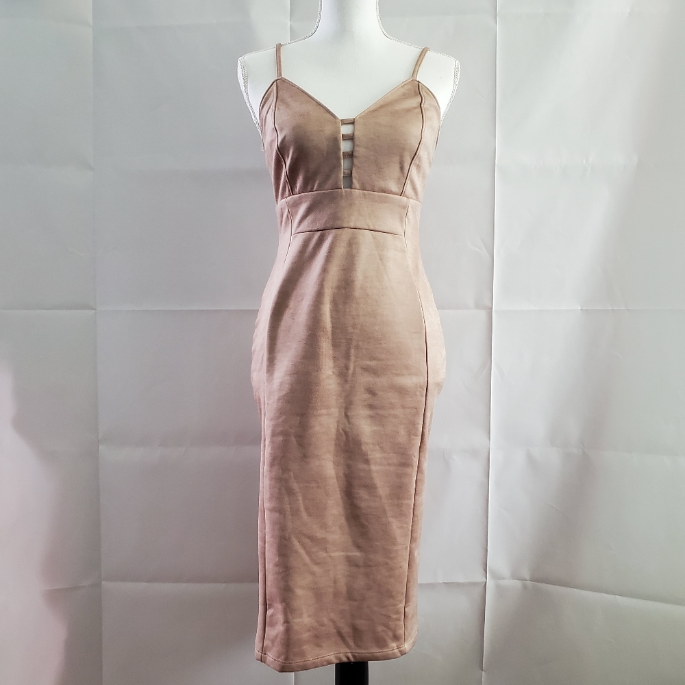 Camel Color Bodycon Dress Size M Slit Back